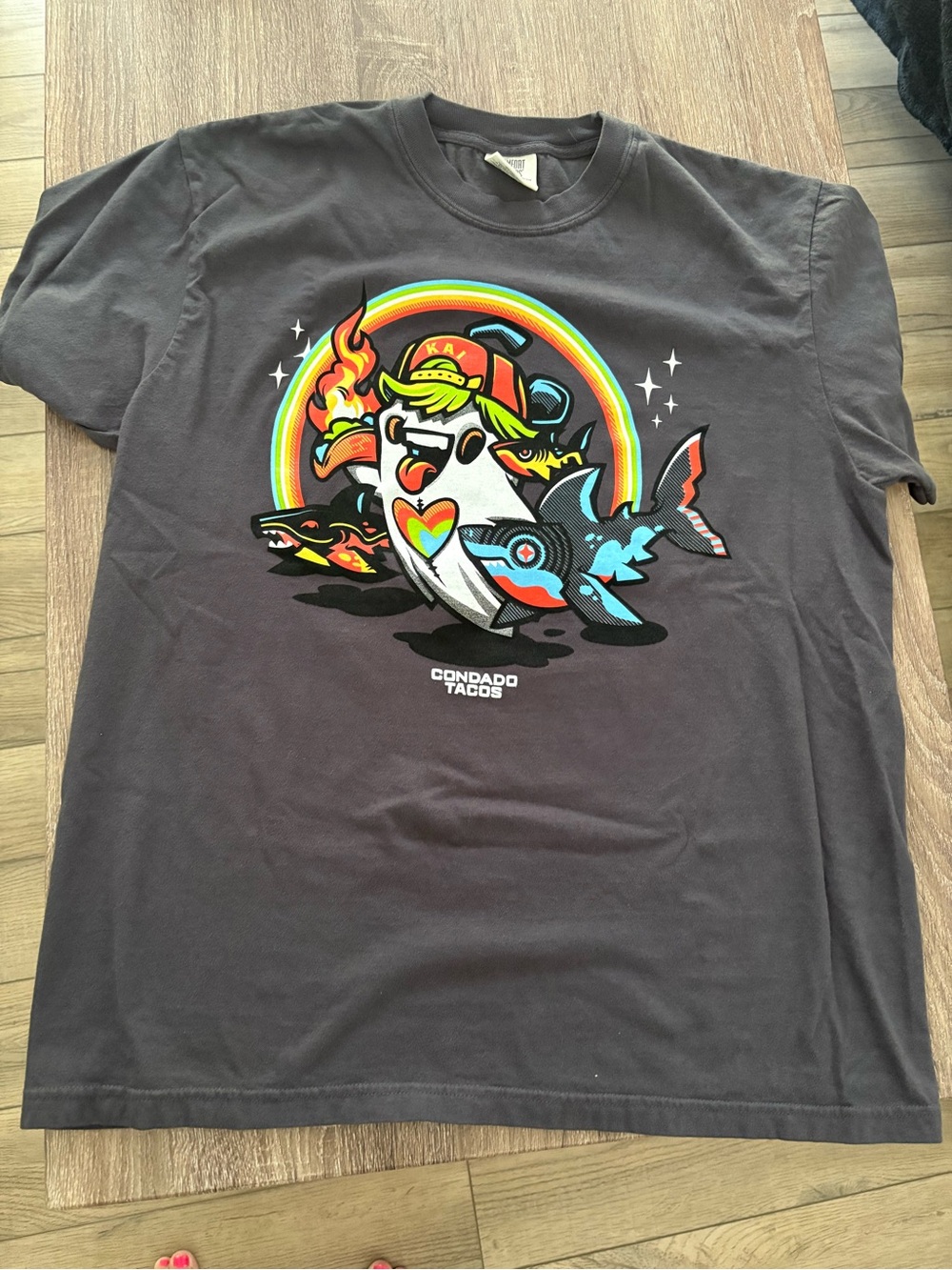 Condado Tacos Rainbow Shark Kai Comfort Colors Tee - Large